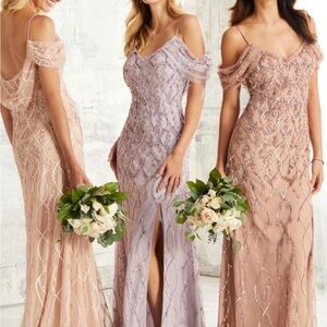 Adrianna Papell blushed colored gown.